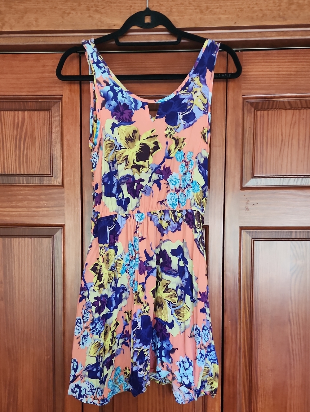 Kirra Peach Floral Sundress with Blue & Yellow Blooms
